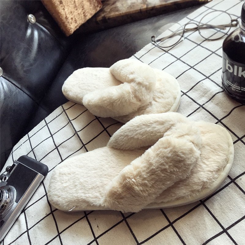 Mule Slip On - Çapraz Sıcak Tüylü Peluş Terlikler Kadınlar