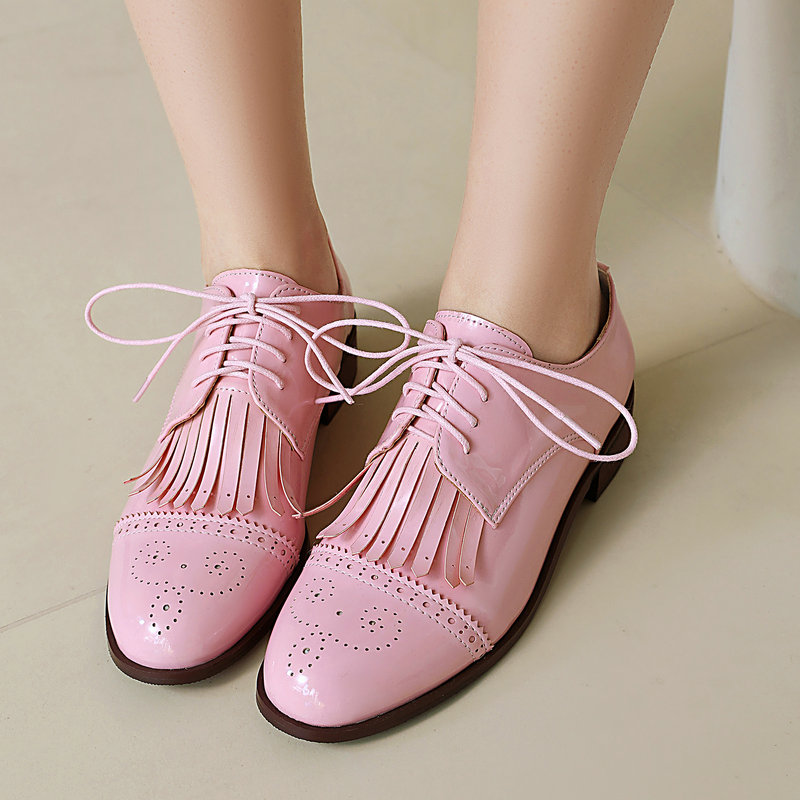 Patent PU Deri Pembe Yeşil Kır - Oxford Lace Up Women incelemesi ve fiyatı