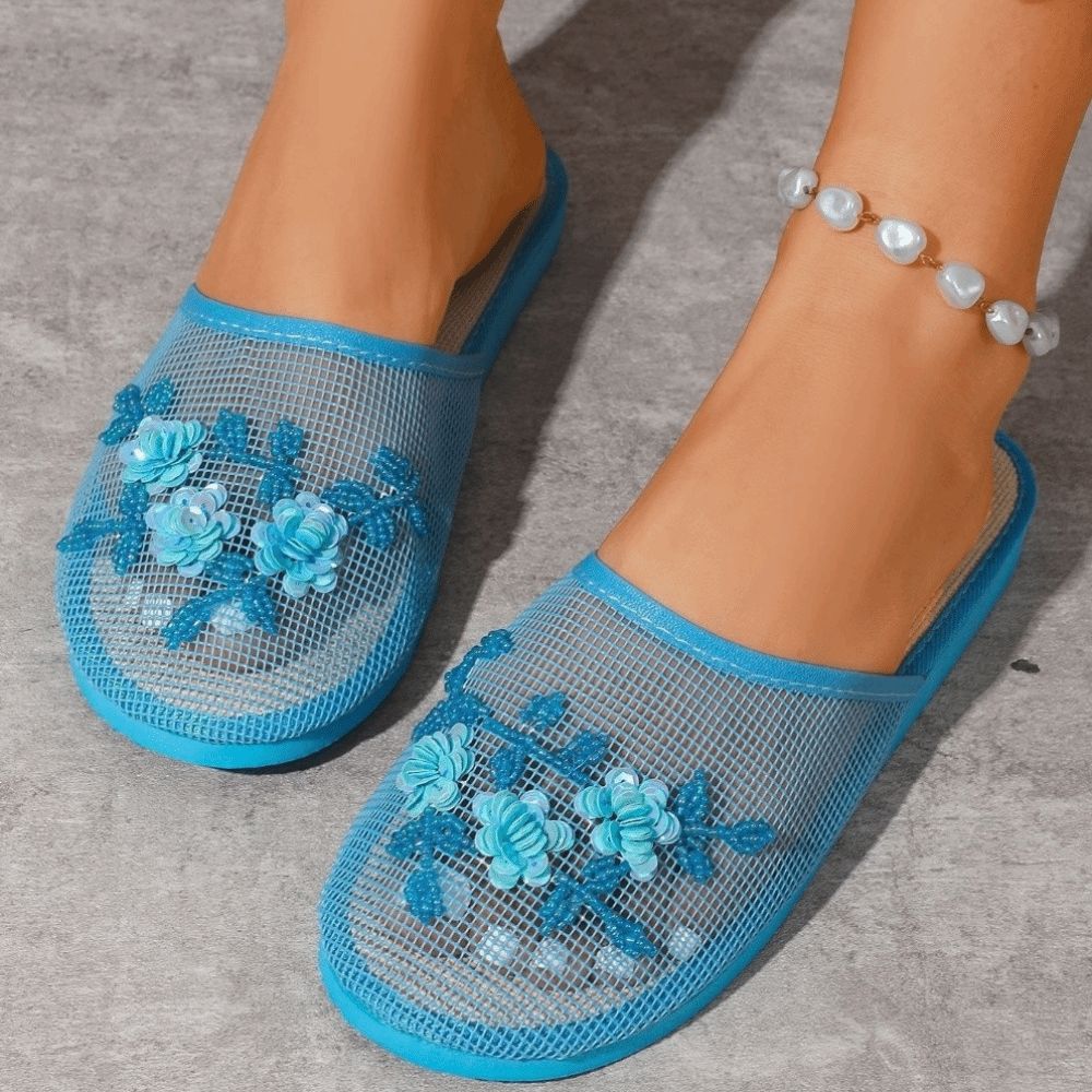 Günlük Çiçek Nakışlı File Sand - Mule Slip On incelemesi ve fiyatı