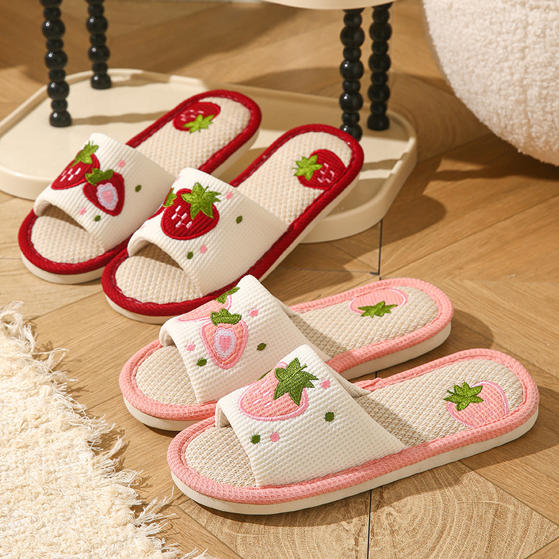 Çilek Desenli Keten Kadın Terl - Mule Slip On incelemesi ve fiyatı
