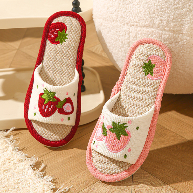 Çilek Desenli Keten Kadın Terl - Mule Slip On incelemesi ve fiyatı